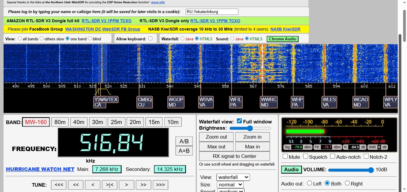 Кiwi SDR онлайн радио в Вашингтоне, США, для приема Navtex.