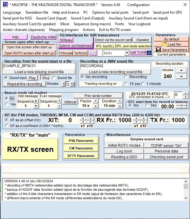 Программа MultiPSK, окно Конфигуратор, английская редакция перевода.